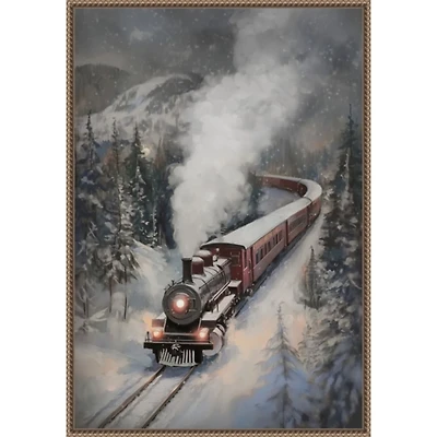 Snowfall Steam Train Framed Canvas Art Print
