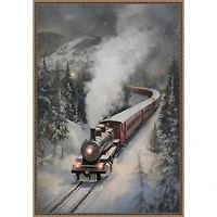 Snowfall Steam Train Framed Canvas Art Print