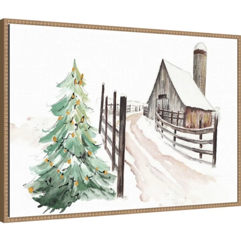 Snowy Vermont Farm Framed Canvas Art Print