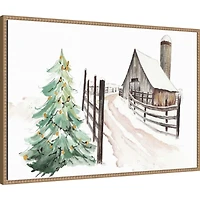 Snowy Vermont Farm Framed Canvas Art Print