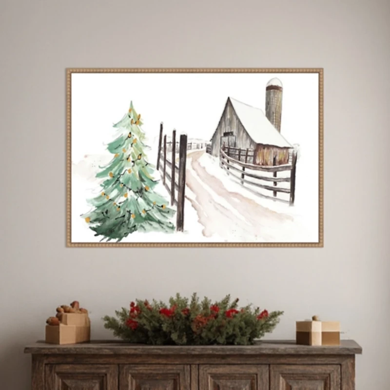 Snowy Vermont Farm Framed Canvas Art Print
