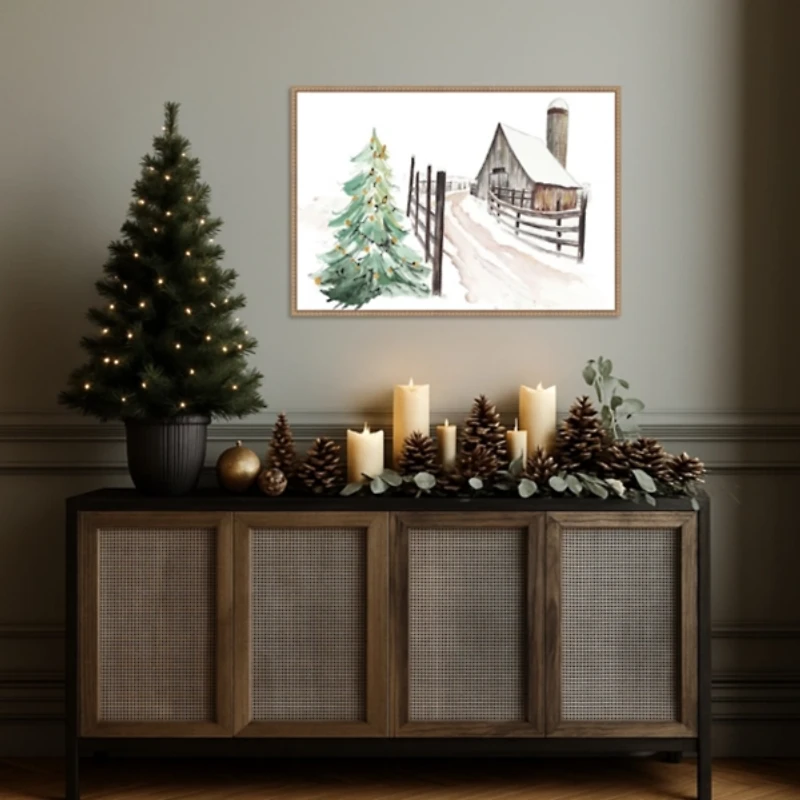 Snowy Vermont Farm Framed Canvas Art Print