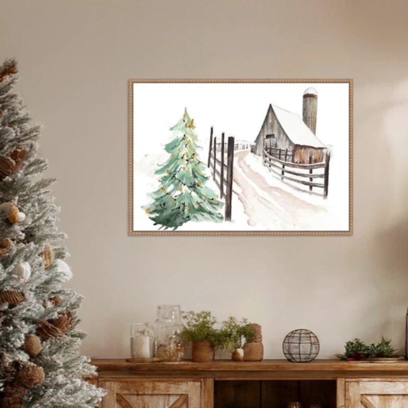 Snowy Vermont Farm Framed Canvas Art Print