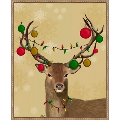 Stag and Baubles Framed Canvas Art Print