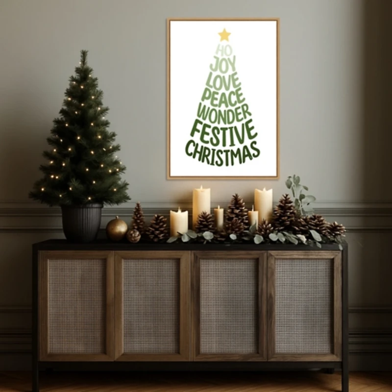 Stylized Christmas Tree Framed Canvas Art Print