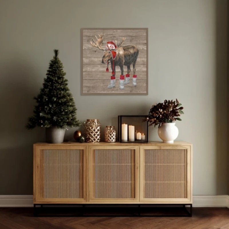 Warm in the Wilderness Moose Framed Canvas Print