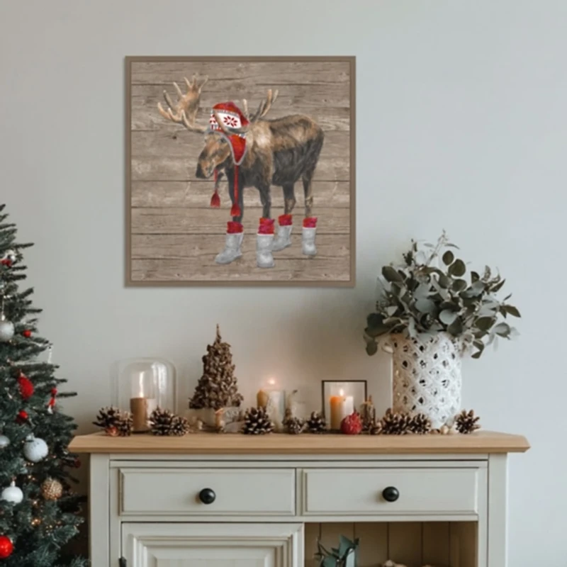 Warm in the Wilderness Moose Framed Canvas Print