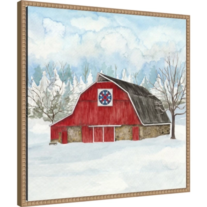 Winter Barn Quilt IV Framed Canvas Art Print