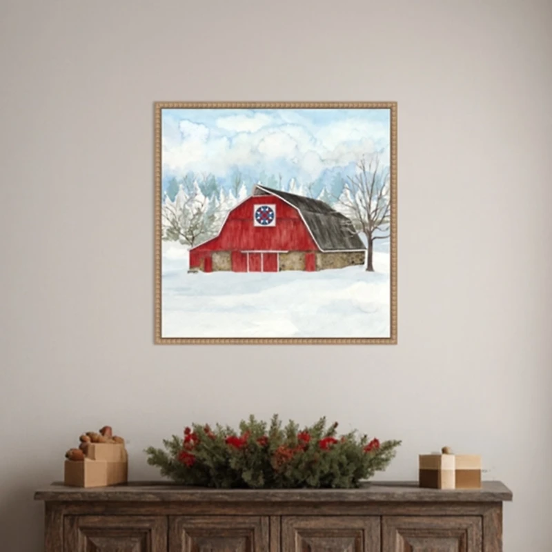 Winter Barn Quilt IV Framed Canvas Art Print