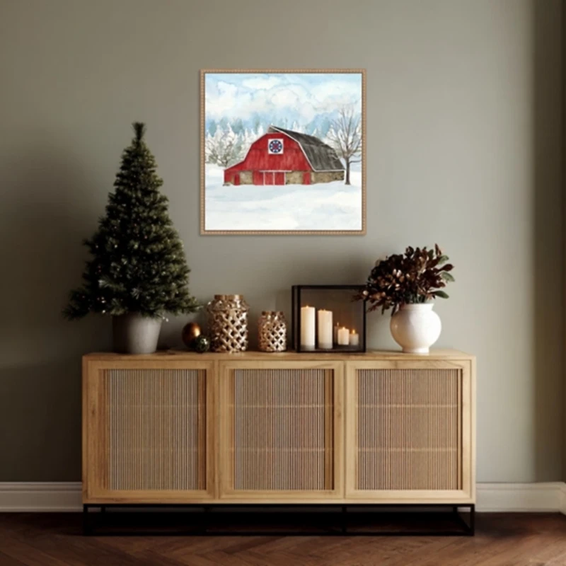 Winter Barn Quilt IV Framed Canvas Art Print