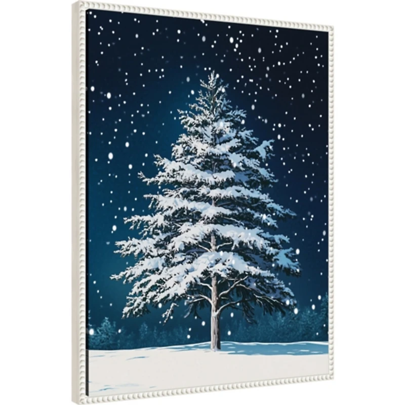 Winter Snowy Pine Tree Framed Canvas Art Print