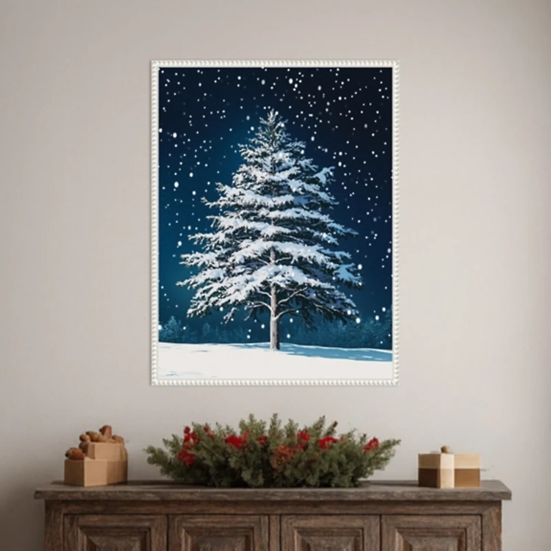 Winter Snowy Pine Tree Framed Canvas Art Print