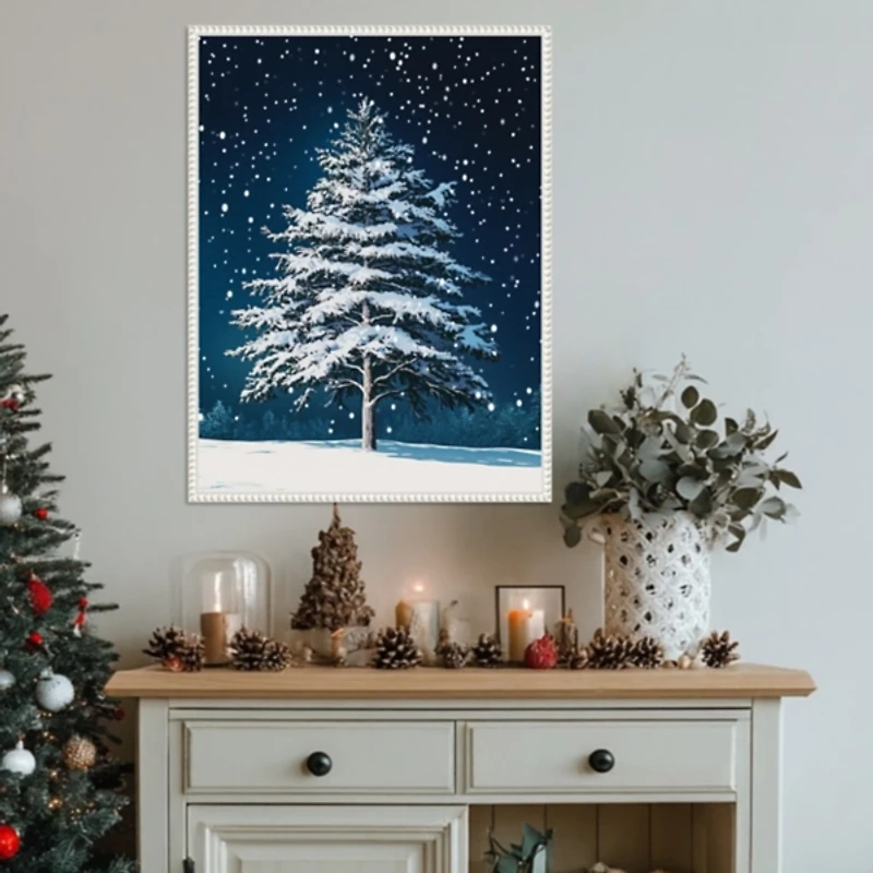 Winter Snowy Pine Tree Framed Canvas Art Print