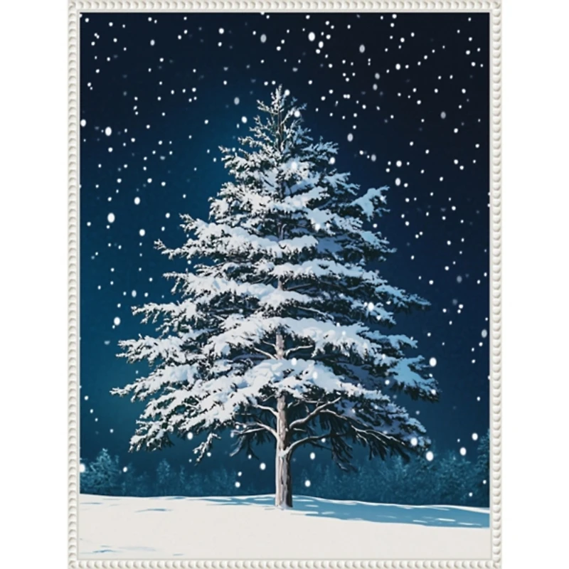 Winter Snowy Pine Tree Framed Canvas Art Print