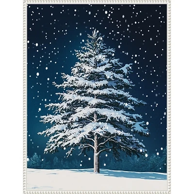 Winter Snowy Pine Tree Framed Canvas Art Print