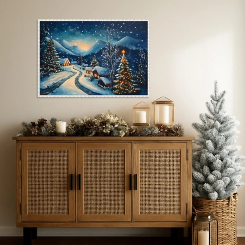 Nighttime Winter Wonderland Framed Canvas Print