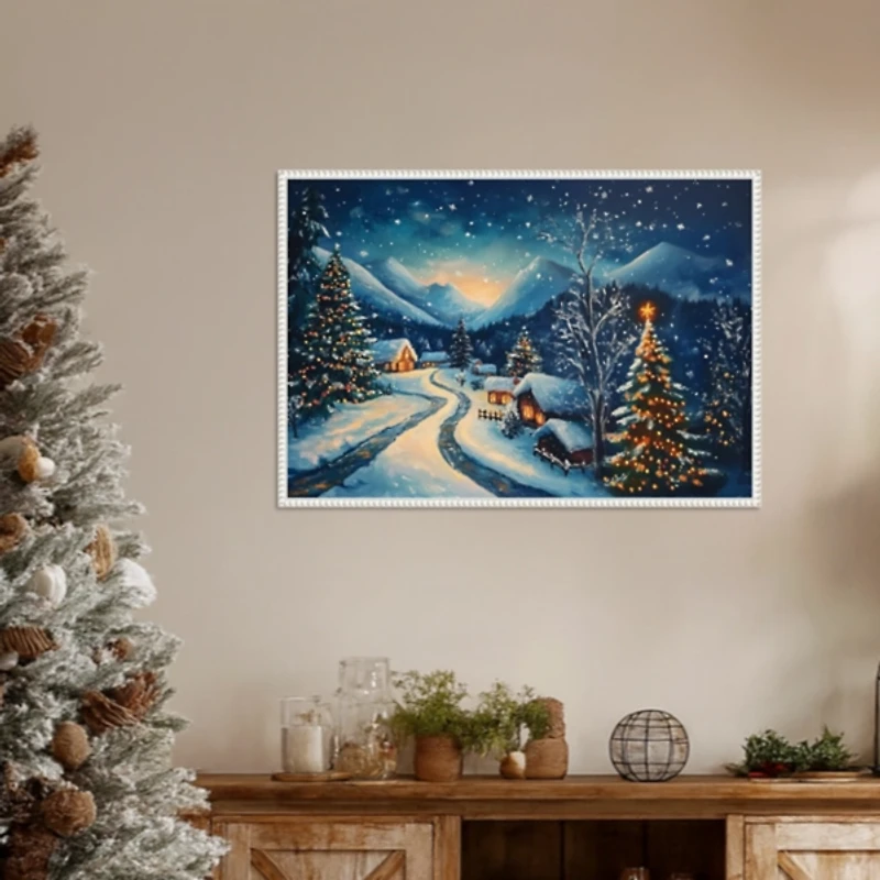 Nighttime Winter Wonderland Framed Canvas Print
