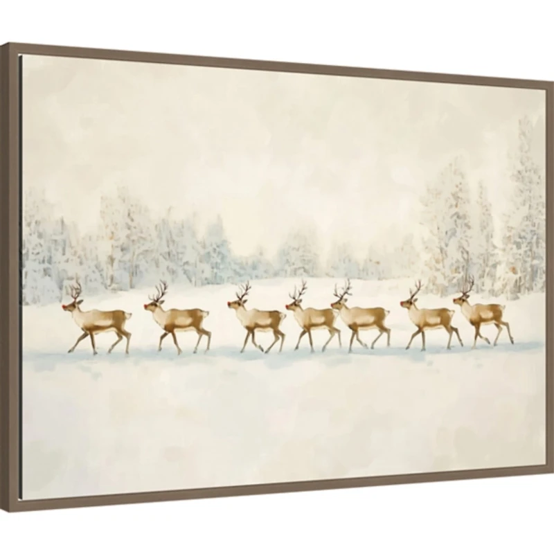 Reindeer Procession Framed Canvas Art Print