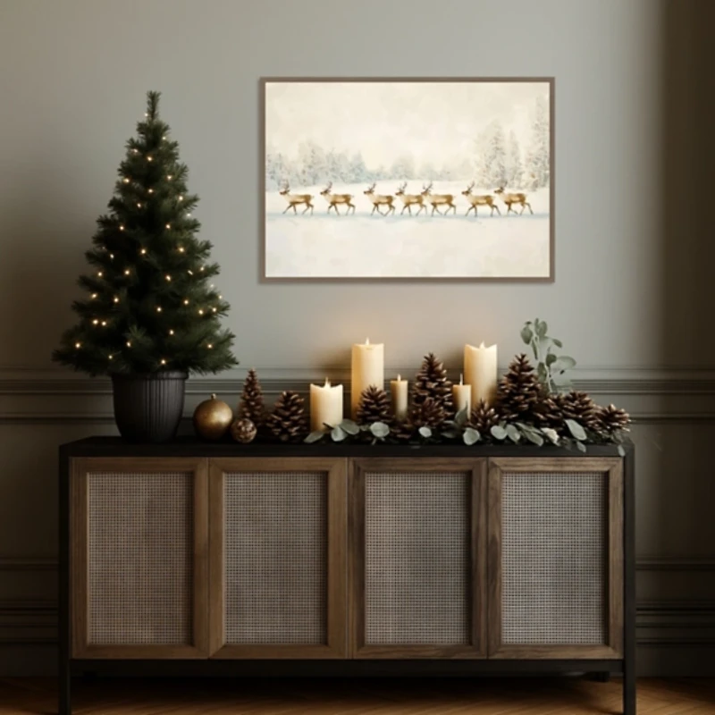 Reindeer Procession Framed Canvas Art Print