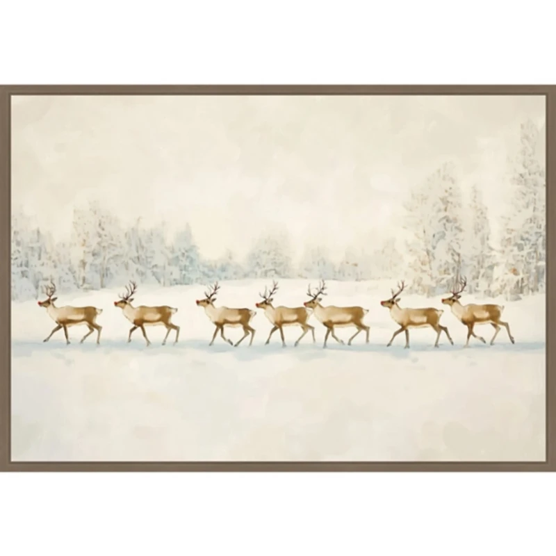Reindeer Procession Framed Canvas Art Print