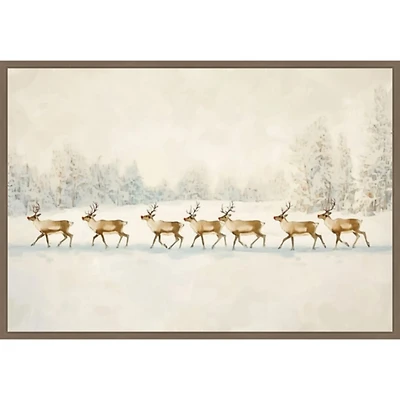 Reindeer Procession Framed Canvas Art Print