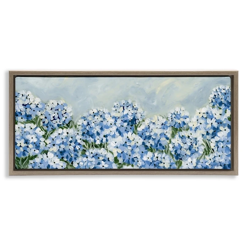 Blue Hydrangeas Gray Framed Canvas Print
