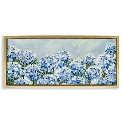 Blue Hydrangeas Gold Framed Canvas Print, 31x14