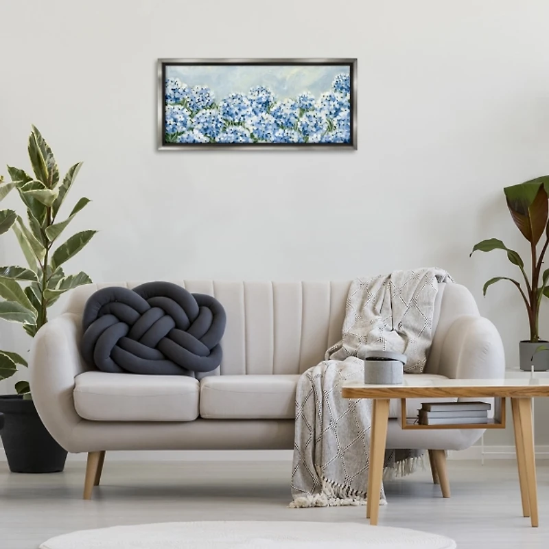 Blue Hydrangeas Silver Framed Canvas Print, 31x14