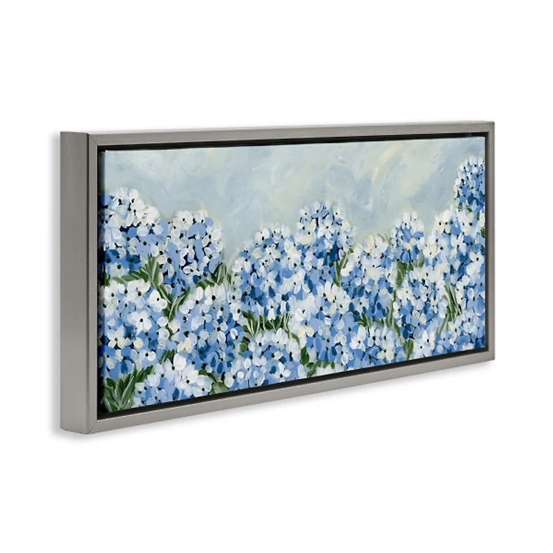 Blue Hydrangeas Silver Framed Canvas Print, 31x14