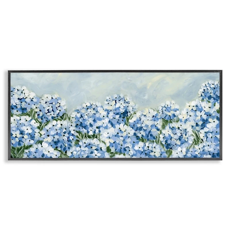 Blue Hydrangea Meadow Black Framed Print