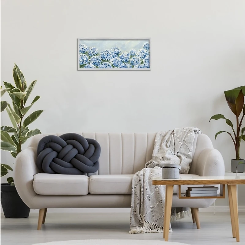 Blue Hydrangea Meadow Gray Framed Print