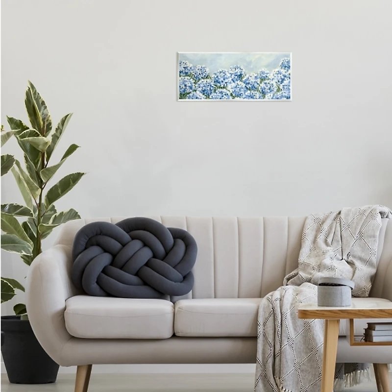 Blue Hydrangea Meadow White Framed Print