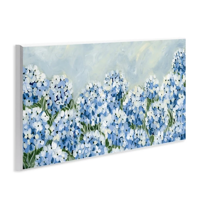 Blue Hydrangea Meadow White Framed Print