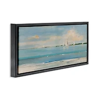 Distant Sailboats Black Framed Canvas Print