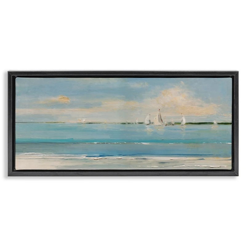 Distant Sailboats Black Framed Canvas Print