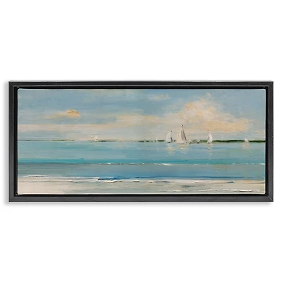Distant Sailboats Black Framed Canvas Print