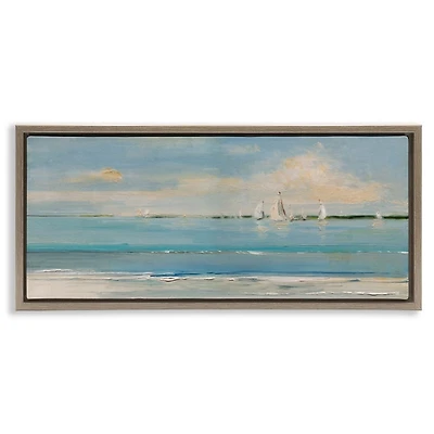 Distant Sailboats Gray Framed Canvas Print