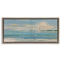 Distant Sailboats Gray Framed Canvas Print, 31x14