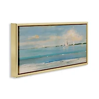 Distant Sailboats Gold Framed Canvas Print