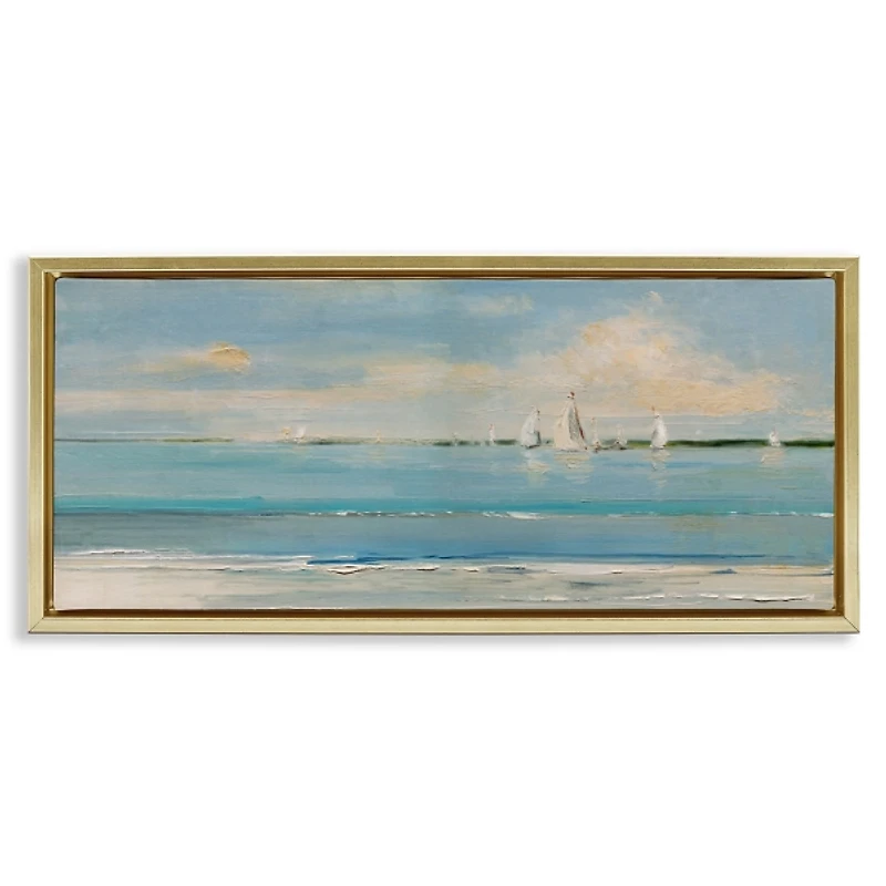 Distant Sailboats Gold Framed Canvas Print
