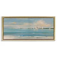 Distant Sailboats Gold Framed Canvas Print