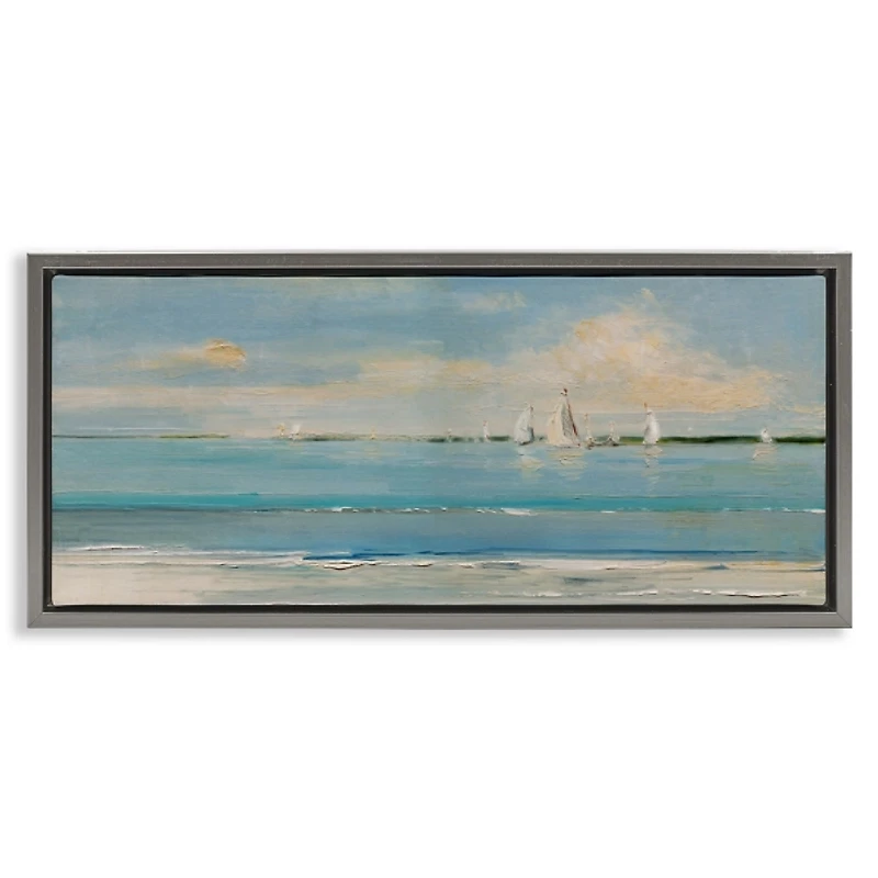 Distant Sailboat Silver Framed Canvas Print