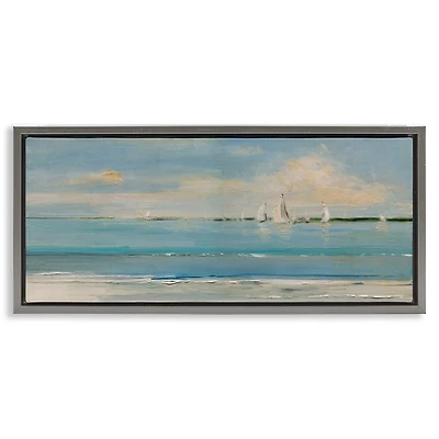 Distant Sailboat Silver Framed Canvas Print