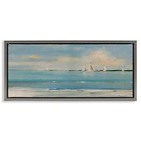 Distant Sailboat Silver Framed Canvas Print