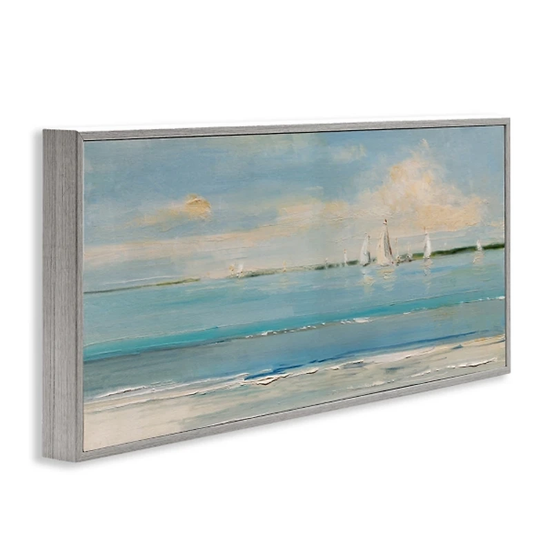 Distant Sailboat Gray Framed Art Print
