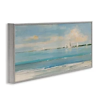 Distant Sailboat Gray Framed Art Print