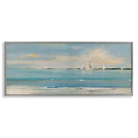 Distant Sailboat Gray Framed Art Print
