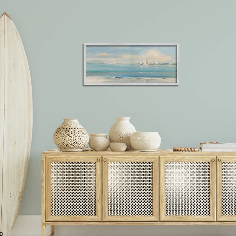 Distant Sailboat Gray Framed Art Print, 30x13