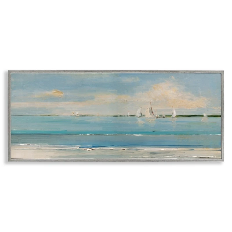 Distant Sailboat Gray Framed Art Print, 30x13