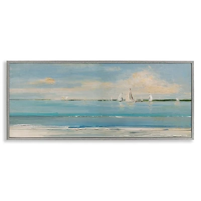 Distant Sailboat Gray Framed Art Print, 30x13